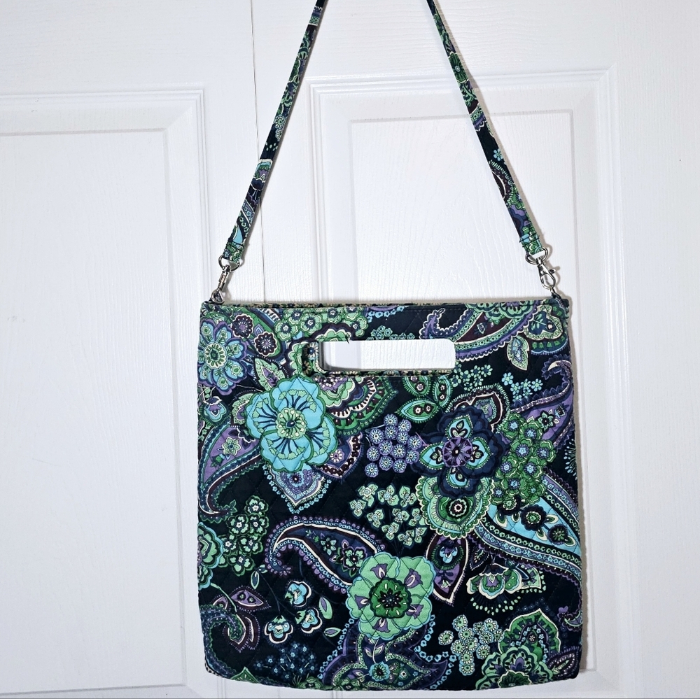 Vera Bradley Blue Rhapsody Crossbody Tote Bag Handbag Purse Green Paisley‎